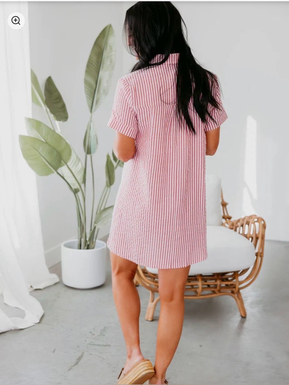 Casual Red Stripe Short-Sleeve Shirt Dress - Picture 2 of 8